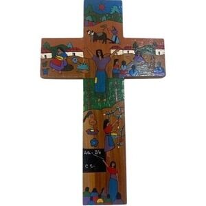 Servv International Hand Painted‎ El Salvador Wood Cross Folk Art
